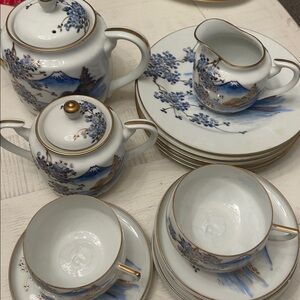 Antique hand painted koshida demitasse Japanese tea set Mt. Fuji